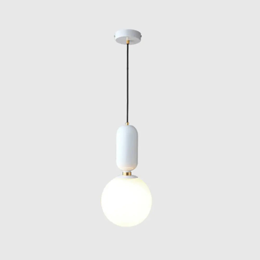 Milky Glass Ball Pendant Lamp - Simplicity 1-Bulb Fixture For Living Room Lighting White / 10’