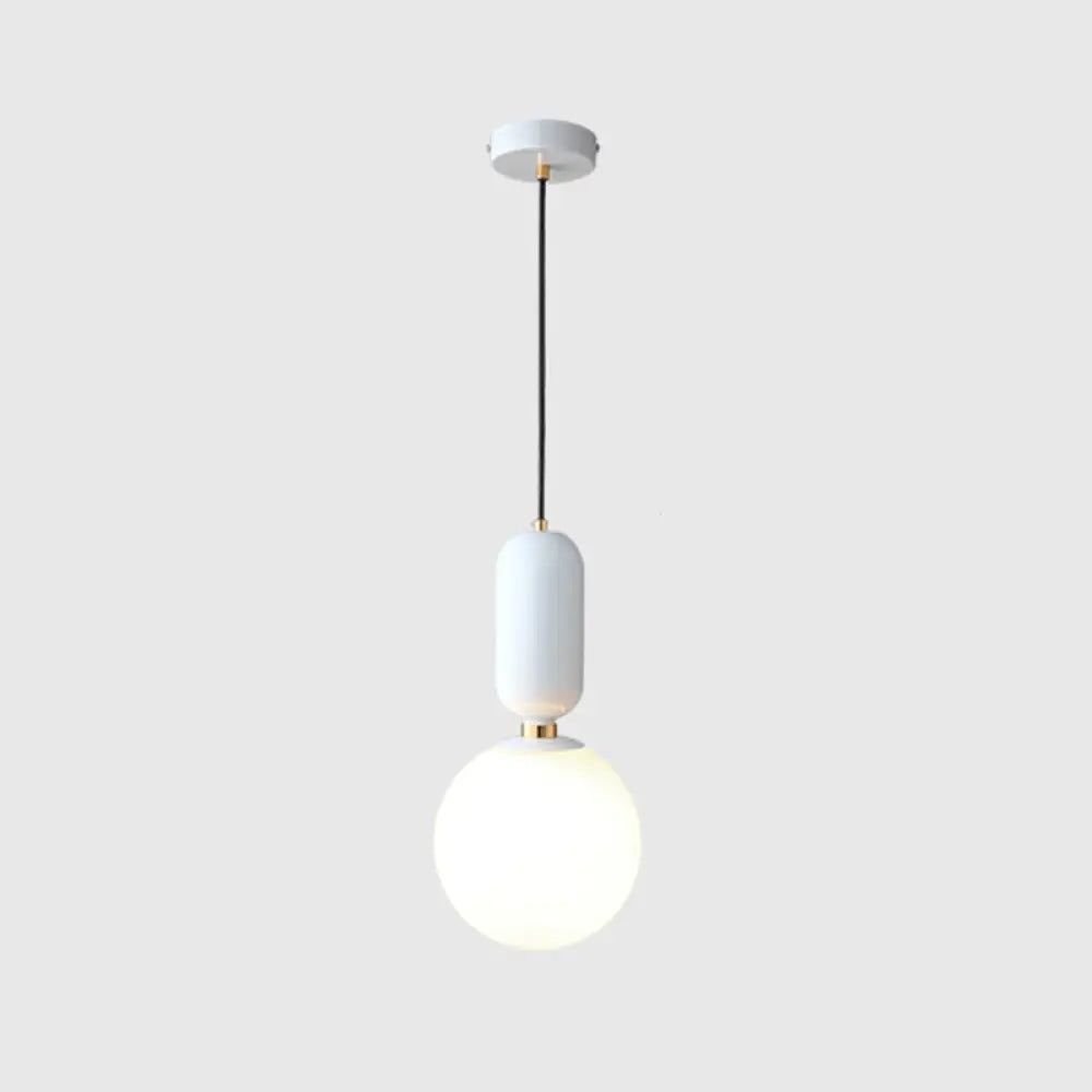 Milky Glass Ball Pendant Lamp - Simplicity 1-Bulb Fixture For Living Room Lighting White / 8’
