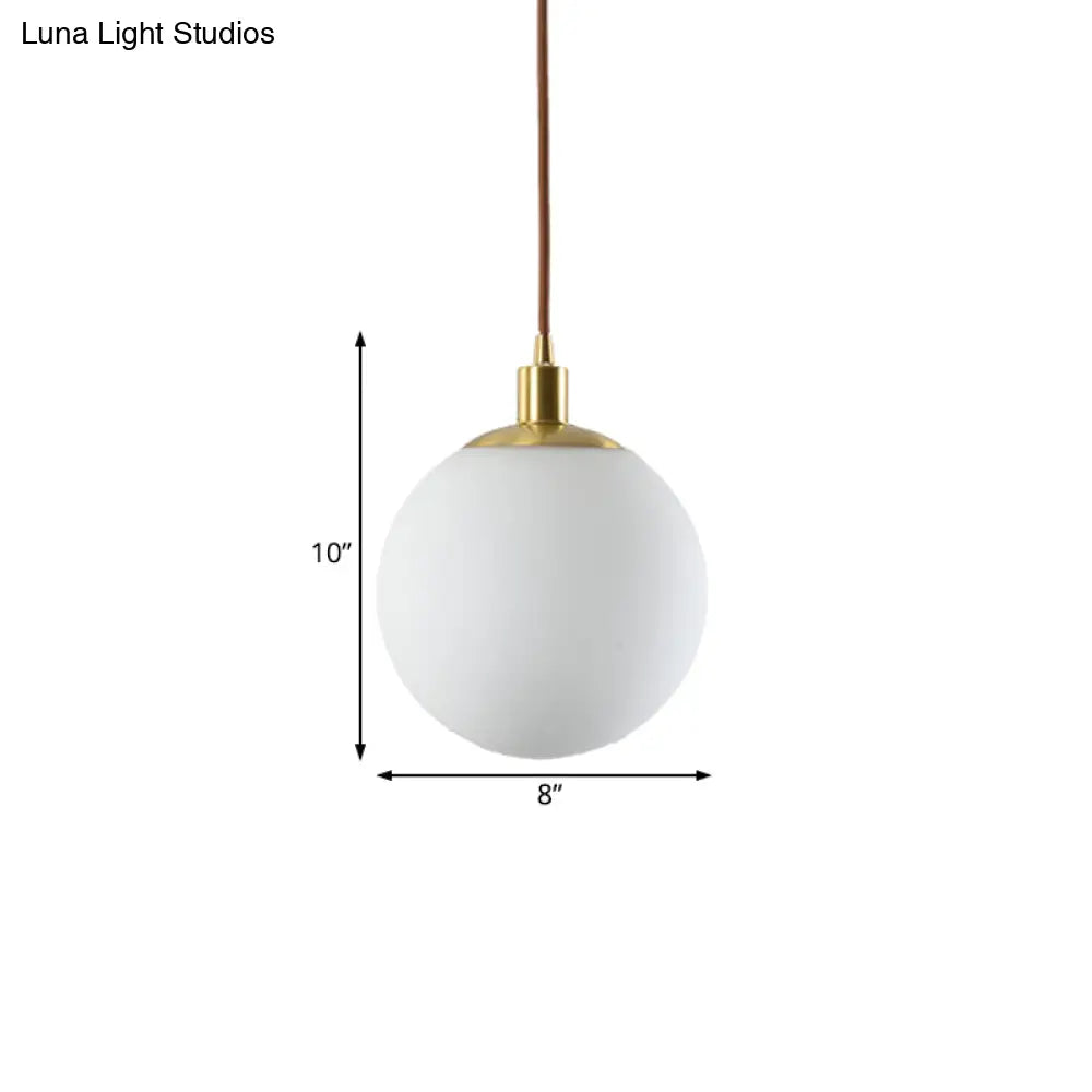 Modern Milky Glass Pendant Lamp In Brass With Led Light - 6/8/10 Width
