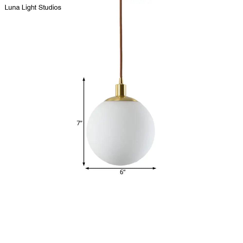 Modern Milky Glass Pendant Lamp In Brass With Led Light - 6/8/10 Width