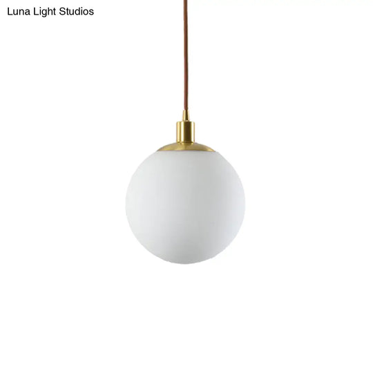 Milky Glass Ball Pendant Light: Modern Led Ceiling Lamp In Brass (6’/8’/10’ Wide)