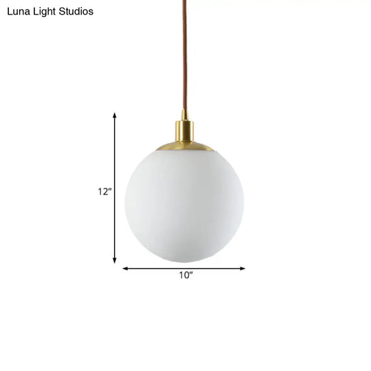 Modern Milky Glass Pendant Lamp In Brass With Led Light - 6/8/10 Width