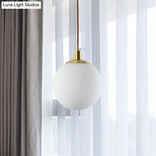 Milky Glass Ball Pendant Light: Modern Led Ceiling Lamp In Brass (6’/8’/10’ Wide)