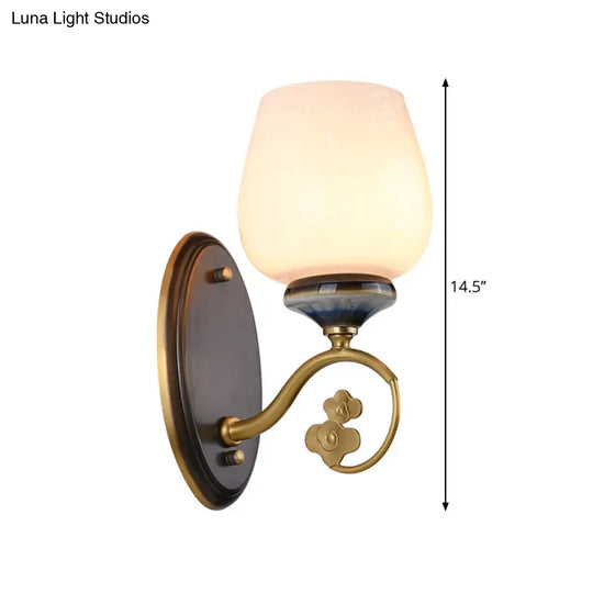 Milky Glass Brass Sconce: Traditional 1-Light Wall Fixture For Living Room