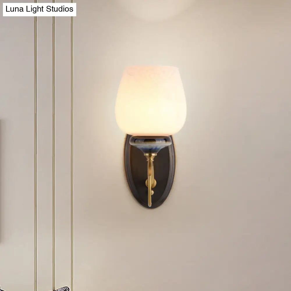 Milky Glass Brass Sconce: Traditional 1-Light Wall Fixture For Living Room