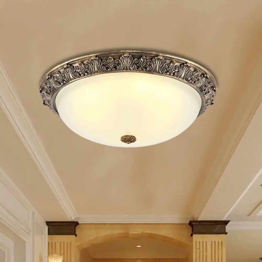 Milky Glass Ceiling Mount With White/Golden Bronze Flush Light And 2 - Bulbs For Countryside Homes