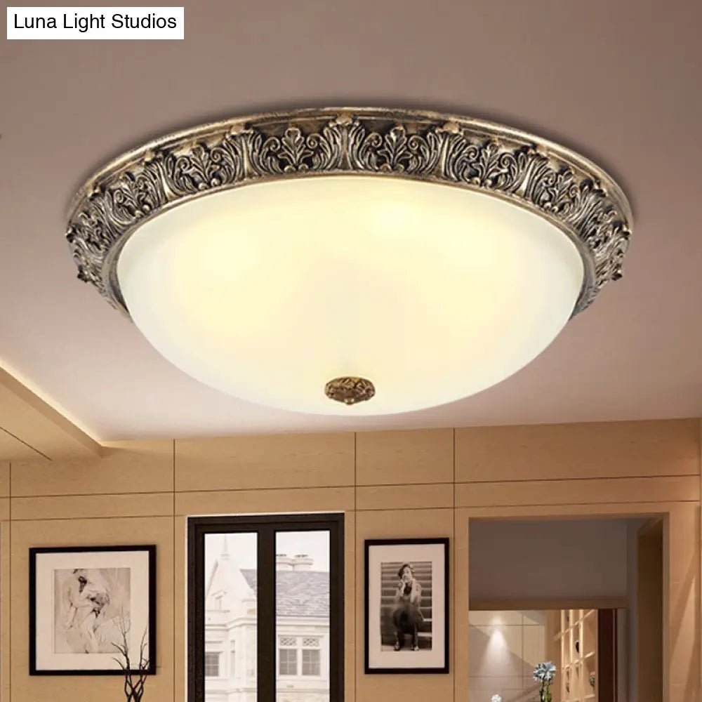 Milky Glass Ceiling Mount With White/Golden Bronze Flush Light And 2 - Bulbs For Countryside Homes