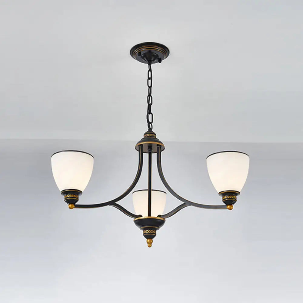 Milky Glass Chandelier Classic Black/Gold Pendant Light - 3/6/8-Light Dining Room Suspension 3 /