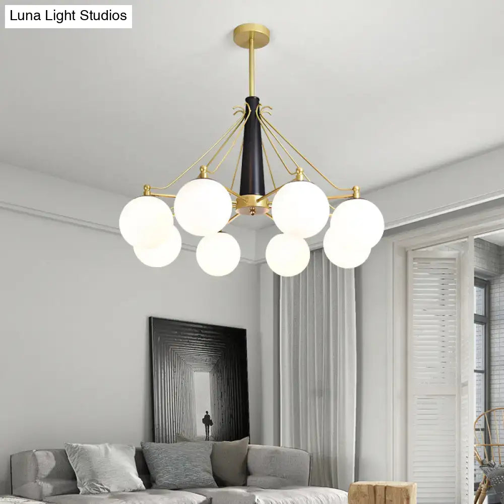 Milky Glass Chandelier Light Fixture - Modern Style 6/8 Lights Gold Finish Ideal For Living Room