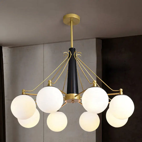 Milky Glass Chandelier Light Fixture - Modern Style 6/8 Lights Gold Finish Ideal For Living Room