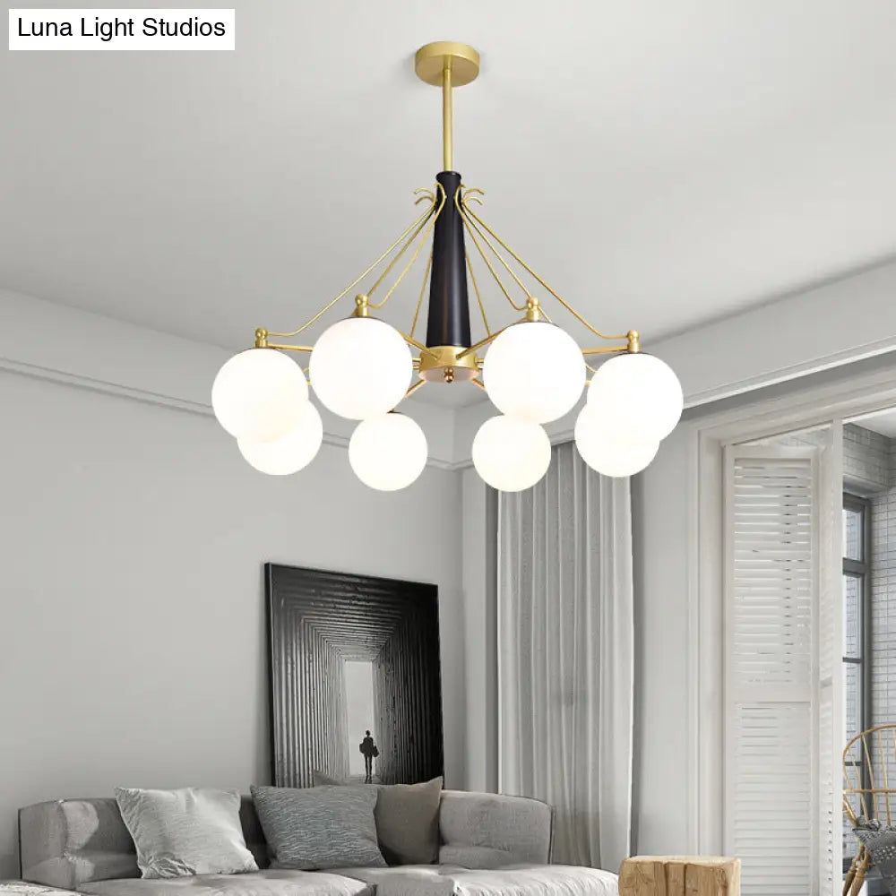 Milky Glass Chandelier Pendant Light - Modern Global Style Gold Finish 6/8 Lights Ideal For Living