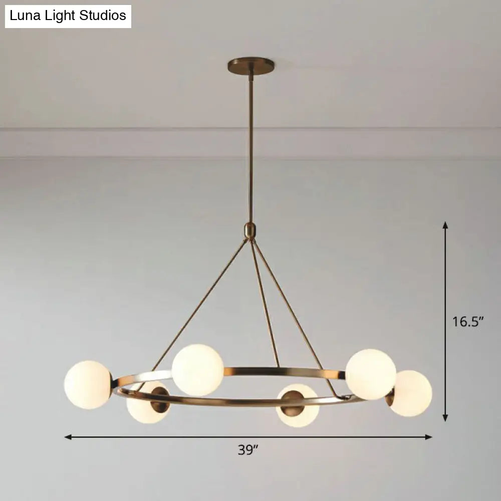 Modern Milky Glass Pendant Light: Minimalist Circular Chandelier For Living Room Ceiling 6 / Gold