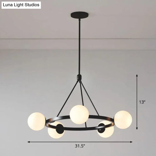 Modern Milky Glass Pendant Light: Minimalist Circular Chandelier For Living Room Ceiling 5 / Black