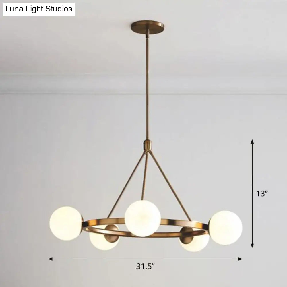 Modern Milky Glass Pendant Light: Minimalist Circular Chandelier For Living Room Ceiling 5 / Gold