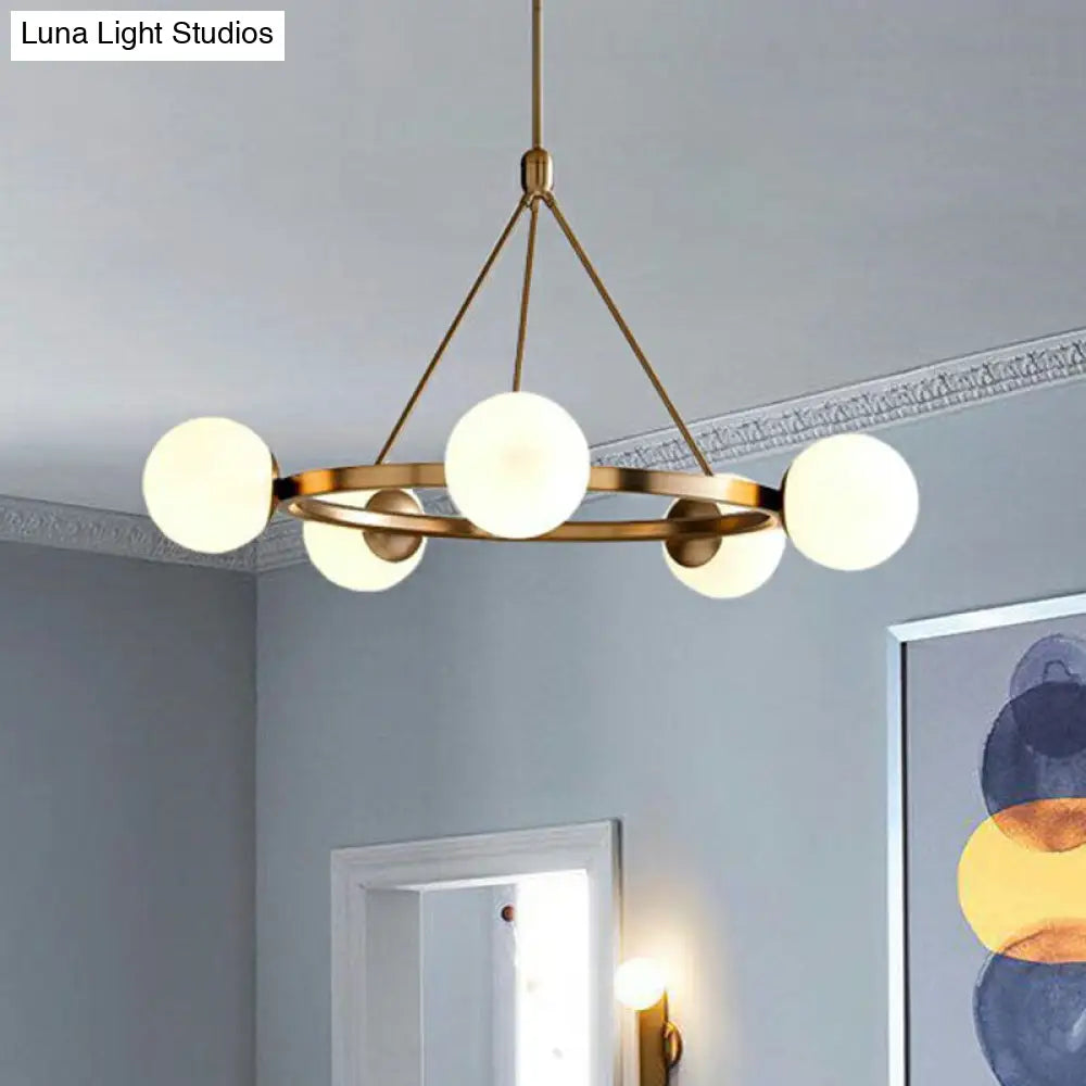 Milky Glass Hand Lamp: Minimalist Circular Pendant For Living Room Ceiling Chandelier