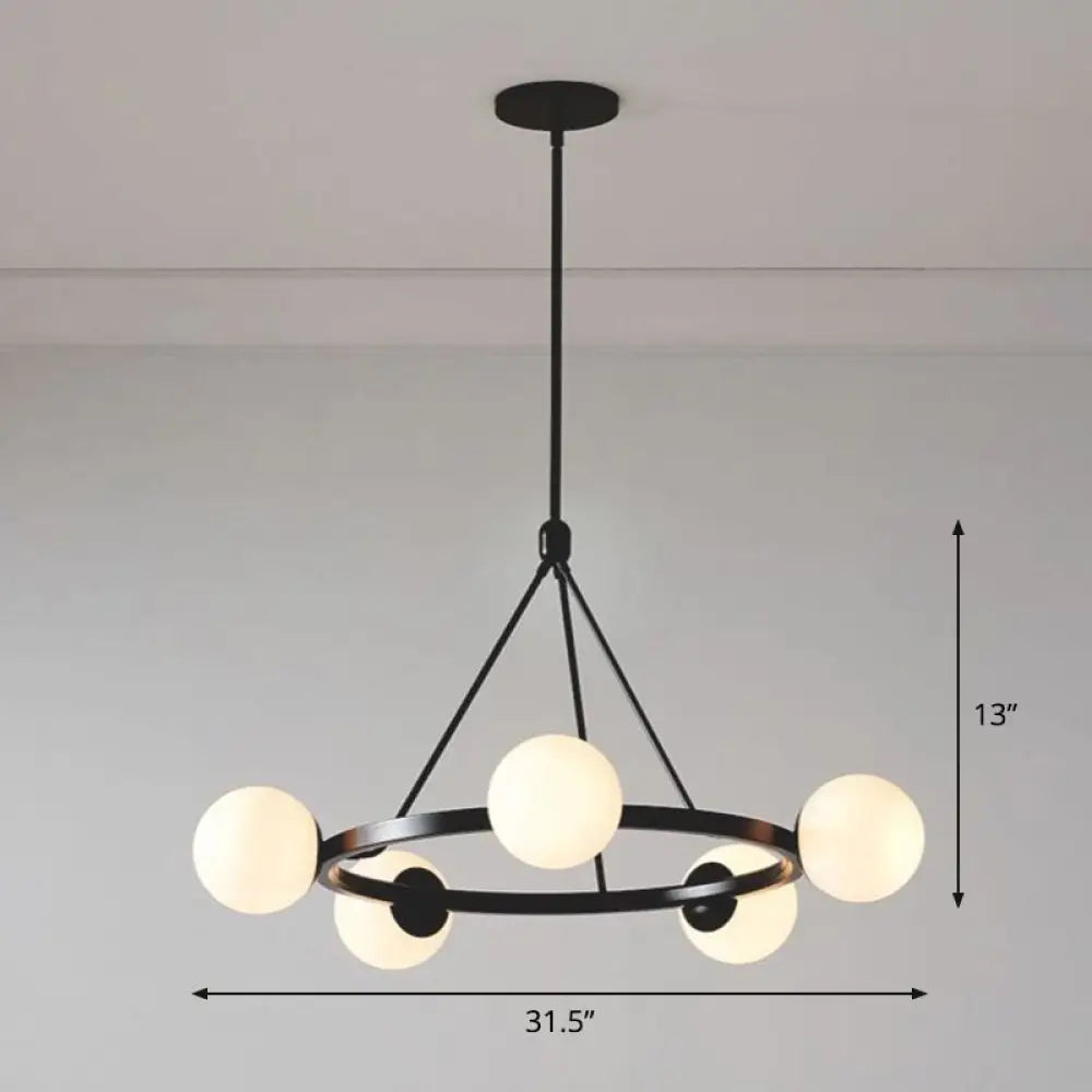 Milky Glass Hand Lamp: Minimalist Circular Pendant For Living Room Ceiling Chandelier 5 / Black