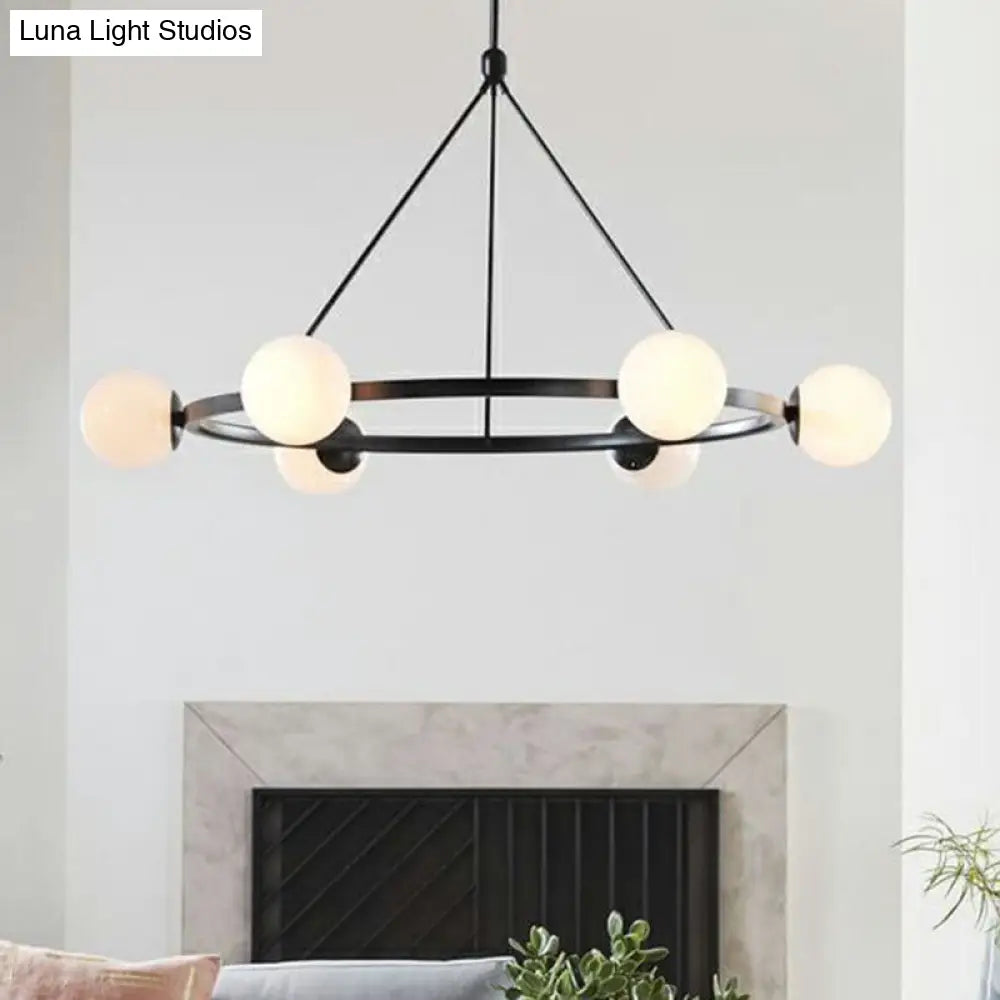 Modern Milky Glass Pendant Light: Minimalist Circular Chandelier For Living Room Ceiling