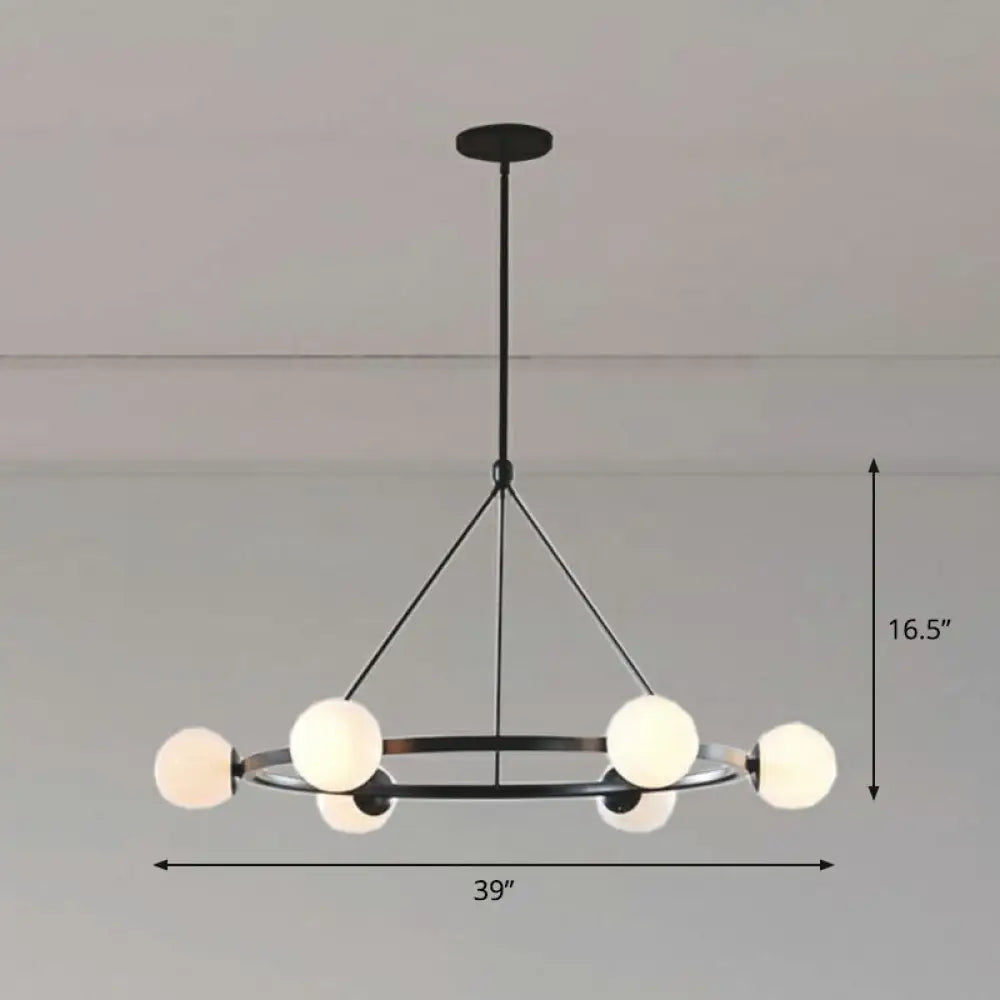 Milky Glass Hand Lamp: Minimalist Circular Pendant For Living Room Ceiling Chandelier 6 / Black