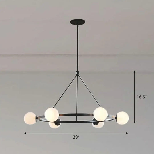 Milky Glass Hand Lamp: Minimalist Circular Pendant For Living Room Ceiling Chandelier 6 / Black