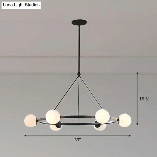 Modern Milky Glass Pendant Light: Minimalist Circular Chandelier For Living Room Ceiling 6 / Black