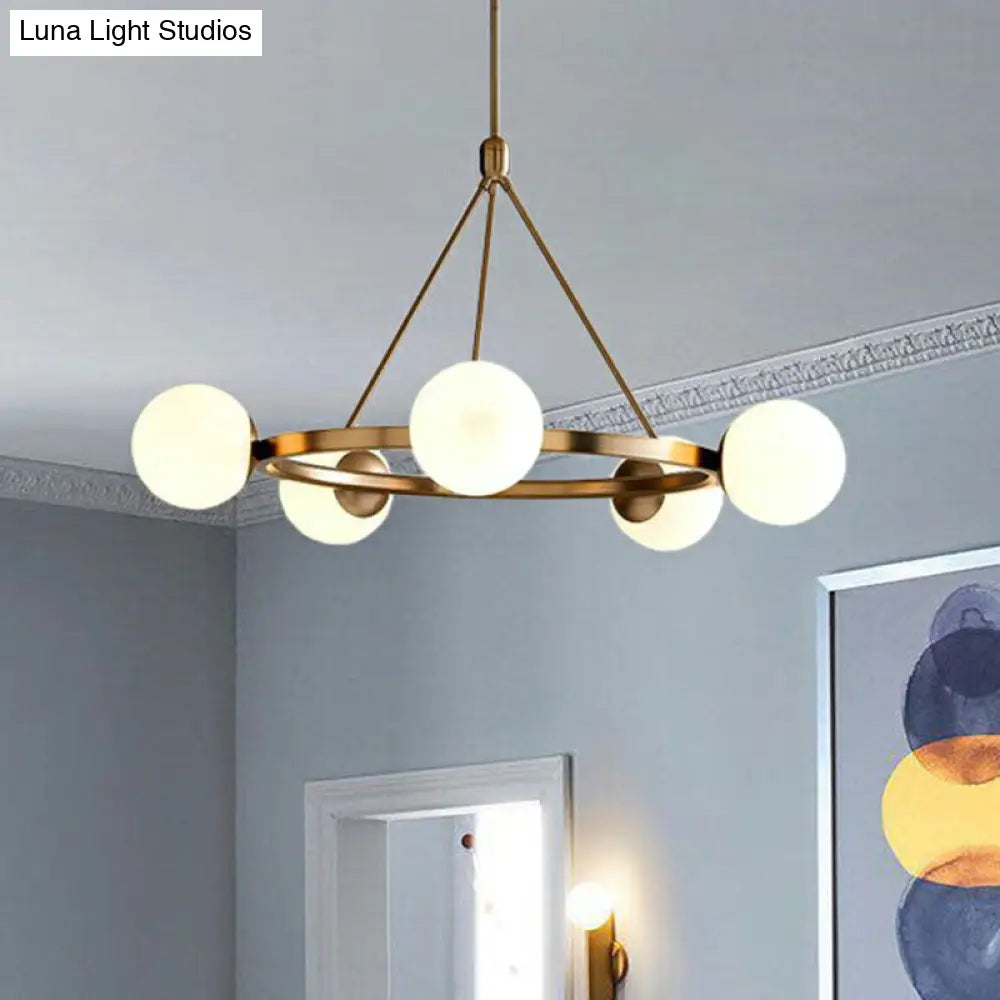 Modern Milky Glass Pendant Light: Minimalist Circular Chandelier For Living Room Ceiling