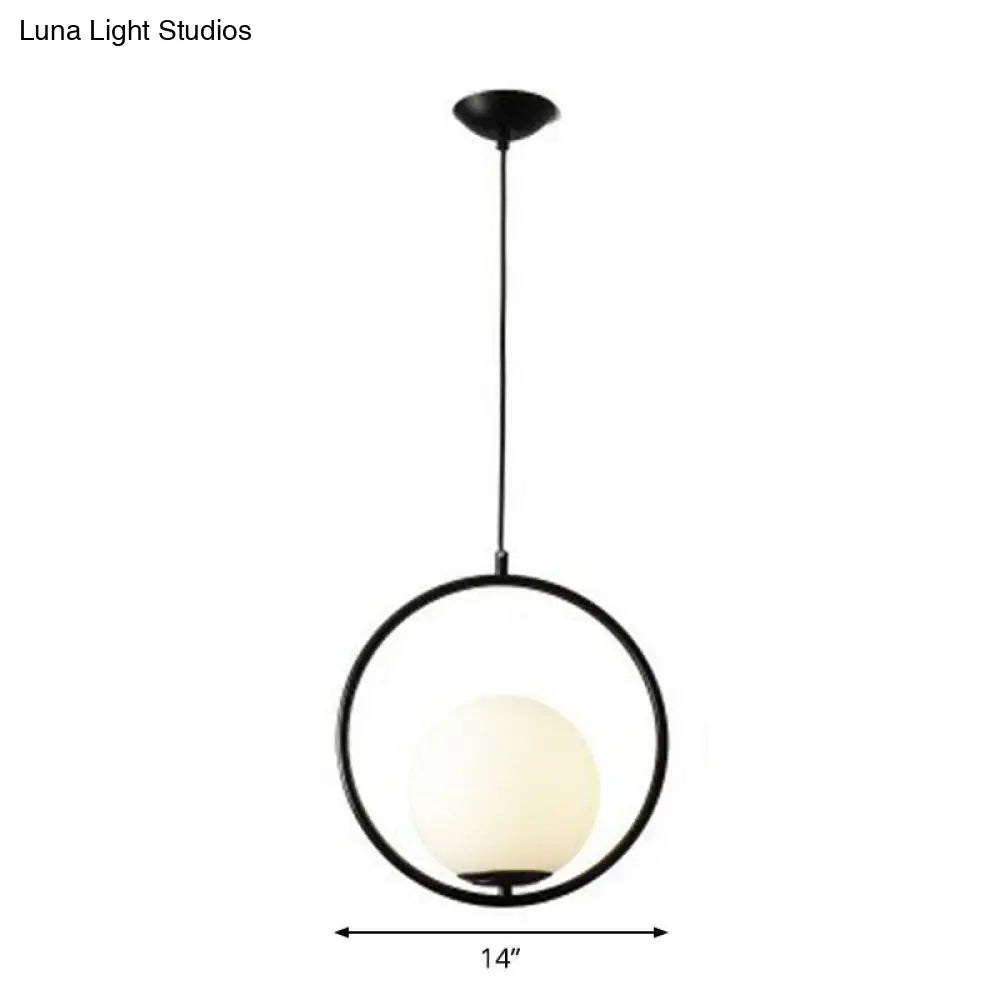 Modern Milky Glass Single-Bulb Pendant Light For Kitchen Ball Design Hanging Ceiling Lighting Black