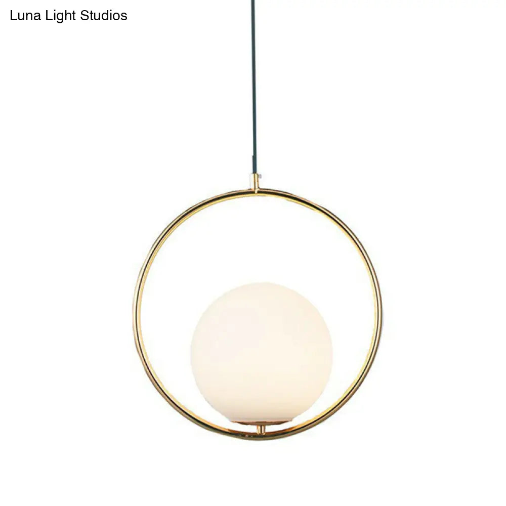 Modern Milky Glass Single-Bulb Pendant Light For Kitchen Ball Design Hanging Ceiling Lighting