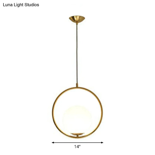 Modern Milky Glass Single-Bulb Pendant Light For Kitchen Ball Design Hanging Ceiling Lighting Gold