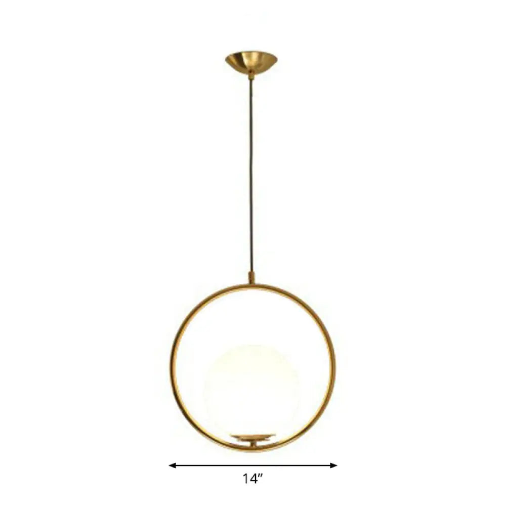 Milky Glass Kitchen Pendant Light- Modern Single-Bulb Hanging Ceiling Fixture Gold