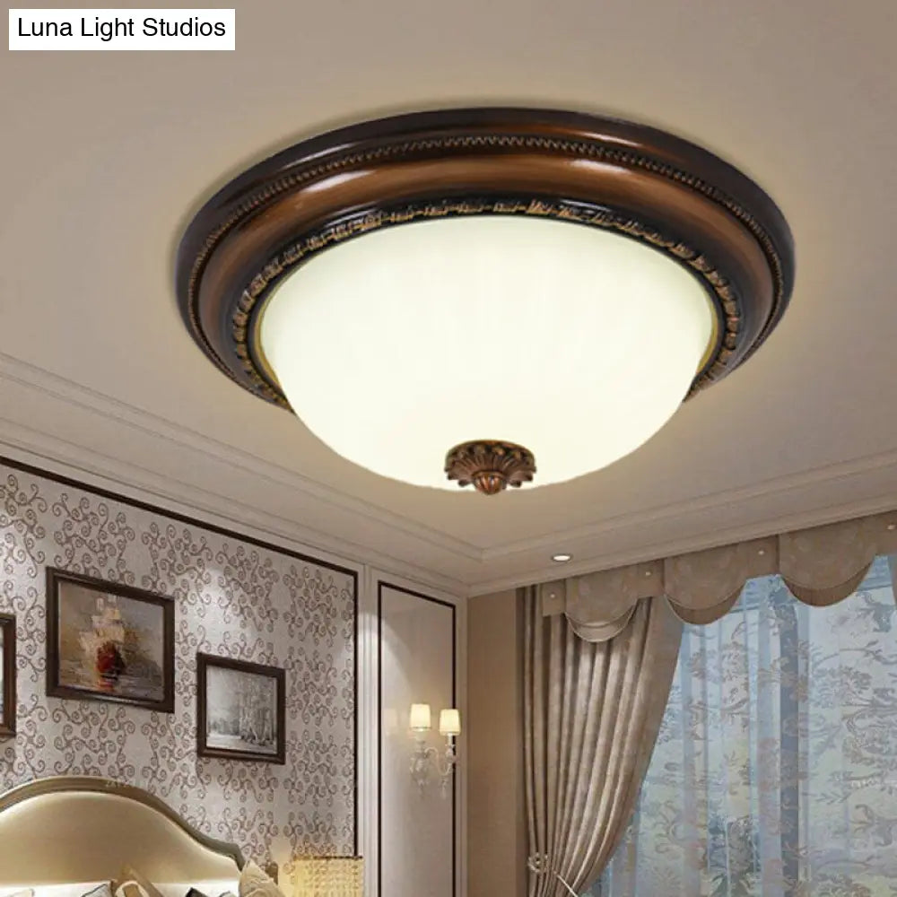 Milky Glass Led Cloche Flush Mount Ceiling Light In Brown - 14’/16’/19.5’ Width