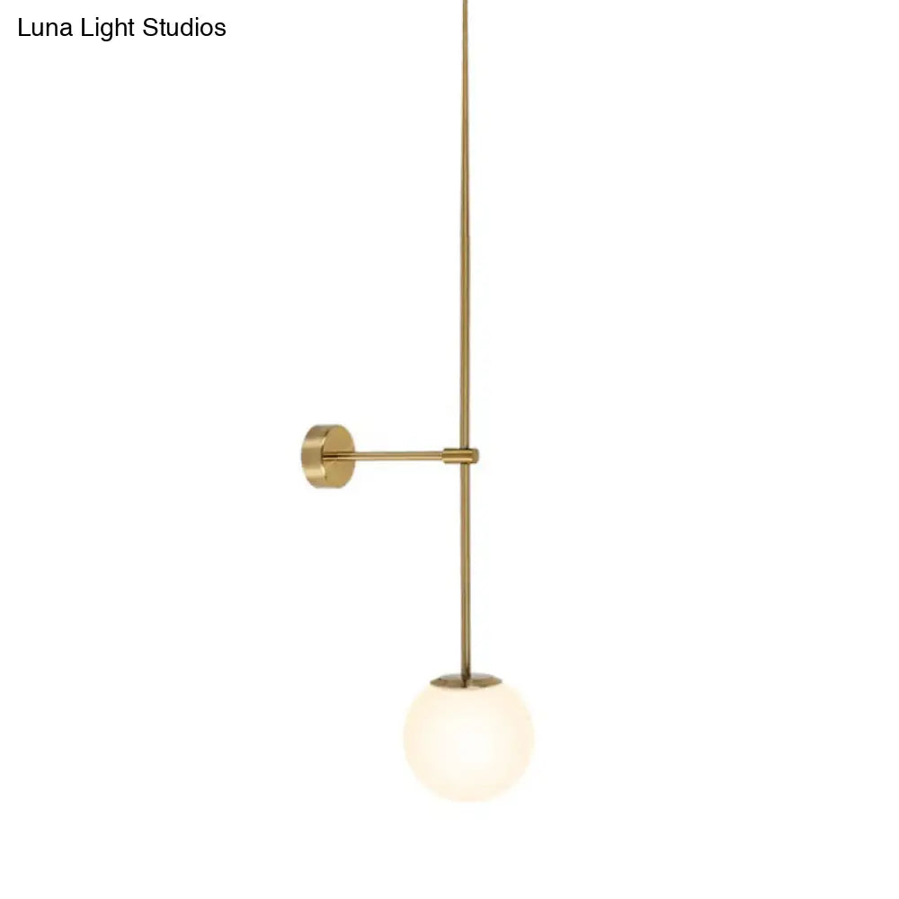 Milky Glass Orb Wall Light Fixture - Simple 1-Light Sconce With Pencil Arm Corridor Lamp