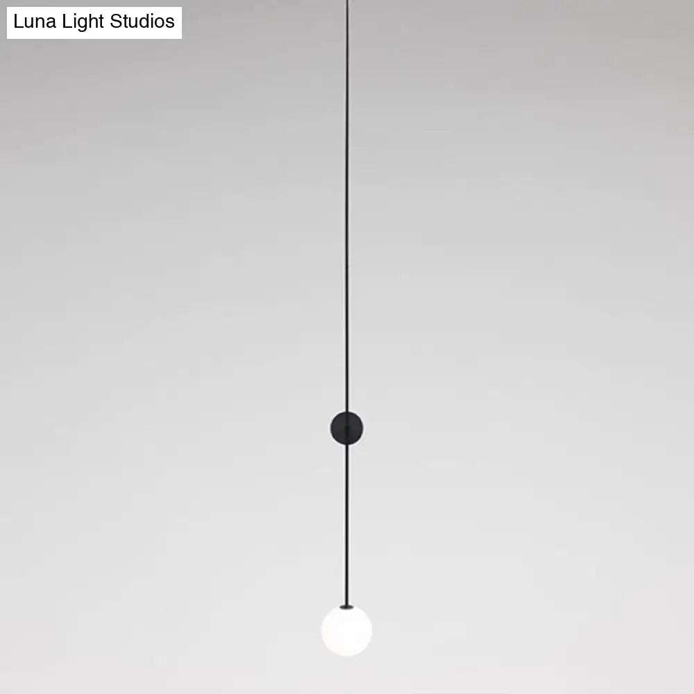 Milky Glass Orb Wall Light Fixture - Simple 1-Light Sconce With Pencil Arm Corridor Lamp