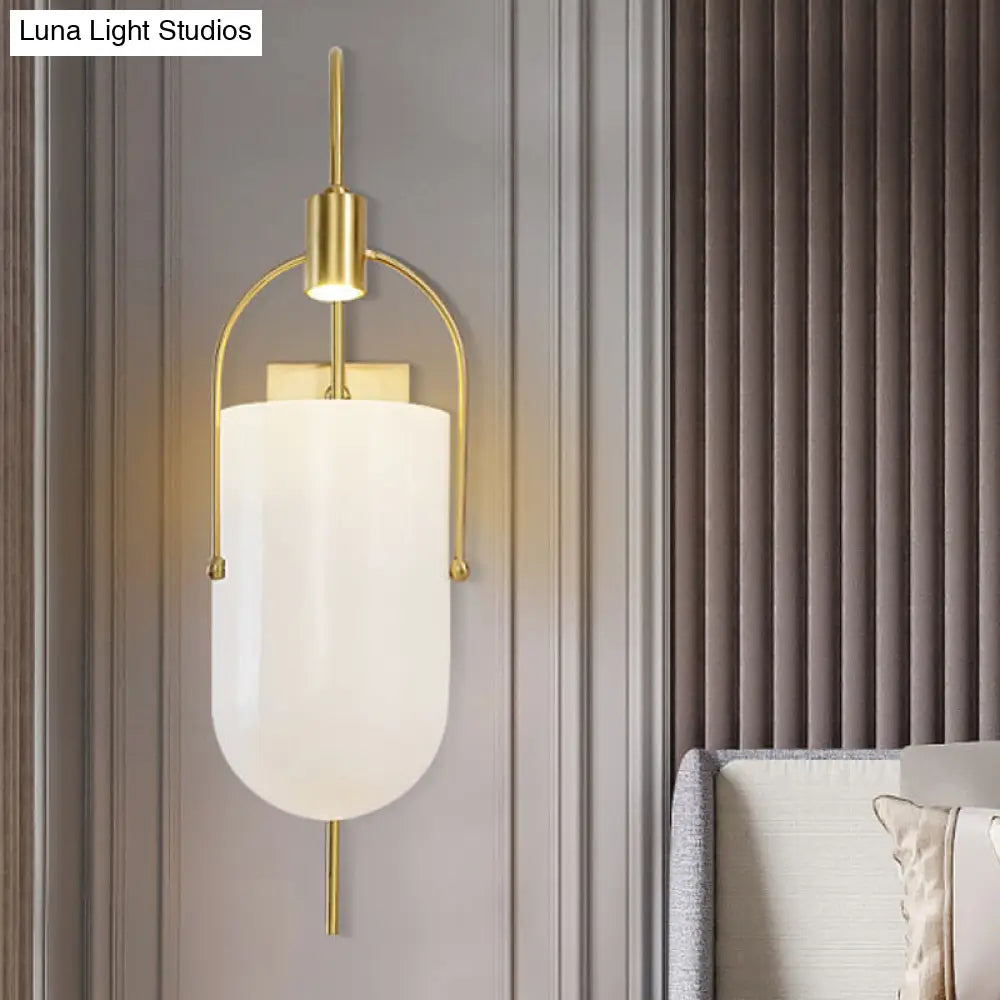 Milky Glass Pill Capsule Sconce: Modern Wall Mounted Lighting With Brass Finish