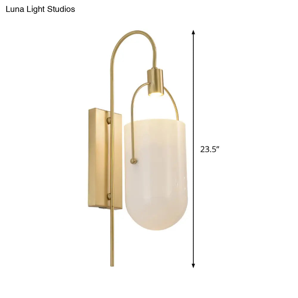 Milky Glass Pill Capsule Sconce: Modern Wall Mounted Lighting With Brass Finish