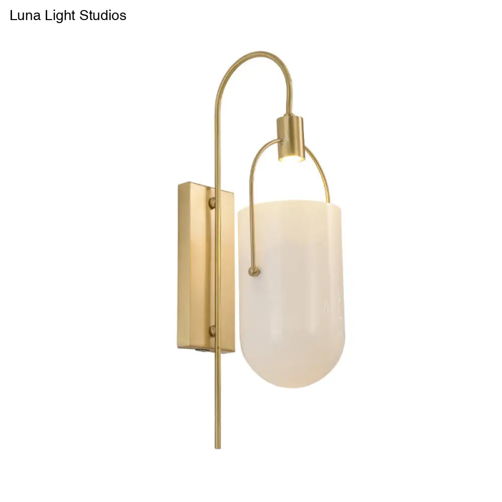 Milky Glass Pill Capsule Sconce: Modern Wall Mounted Lighting With Brass Finish