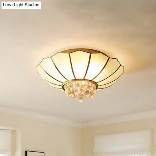 Milky Glass Scalloped Flush Light - 4/6 Lights Bedroom Mount With Crystal Ball 4 / Gold