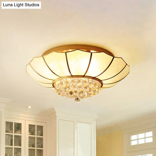 Milky Glass Scalloped Flush Light - 4/6 Lights Bedroom Mount With Crystal Ball 6 / Gold