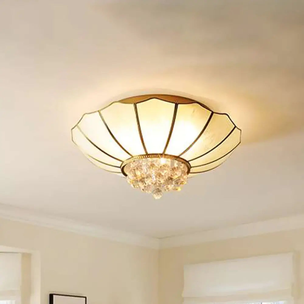 Milky Glass Scalloped Flush Light - 4/6 Lights Bedroom Mount With Crystal Ball 4 / Gold