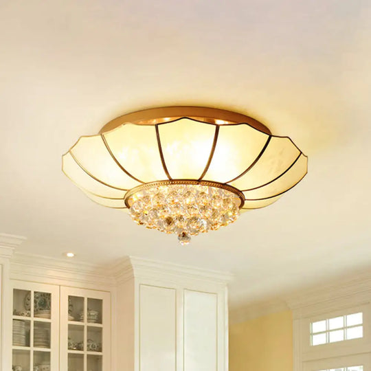 Milky Glass Scalloped Flush Light - 4/6 Lights Bedroom Mount With Crystal Ball 6 / Gold