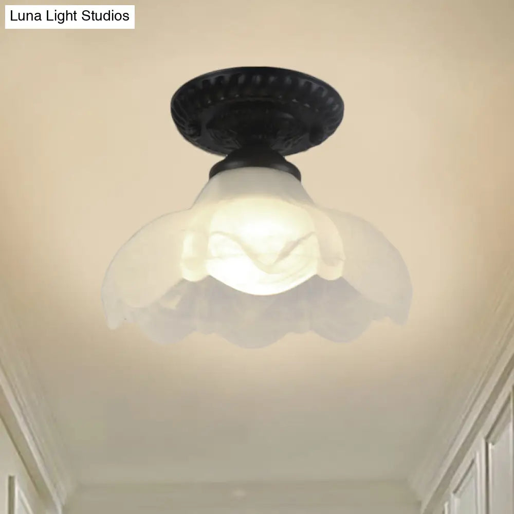 Milky Glass Semi Flush Industrial Light Fixture - Perfect For Living Room And Corridor