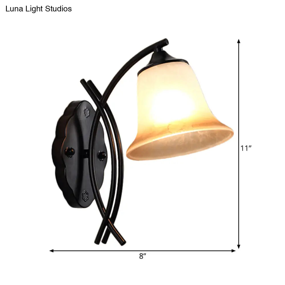 Milky Glass Wall Lamp - Rustic Black Bell Shape Sconce For Living Room