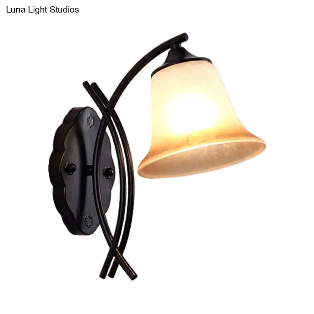 Milky Glass Wall Lamp - Rustic Black Bell Shape Sconce For Living Room