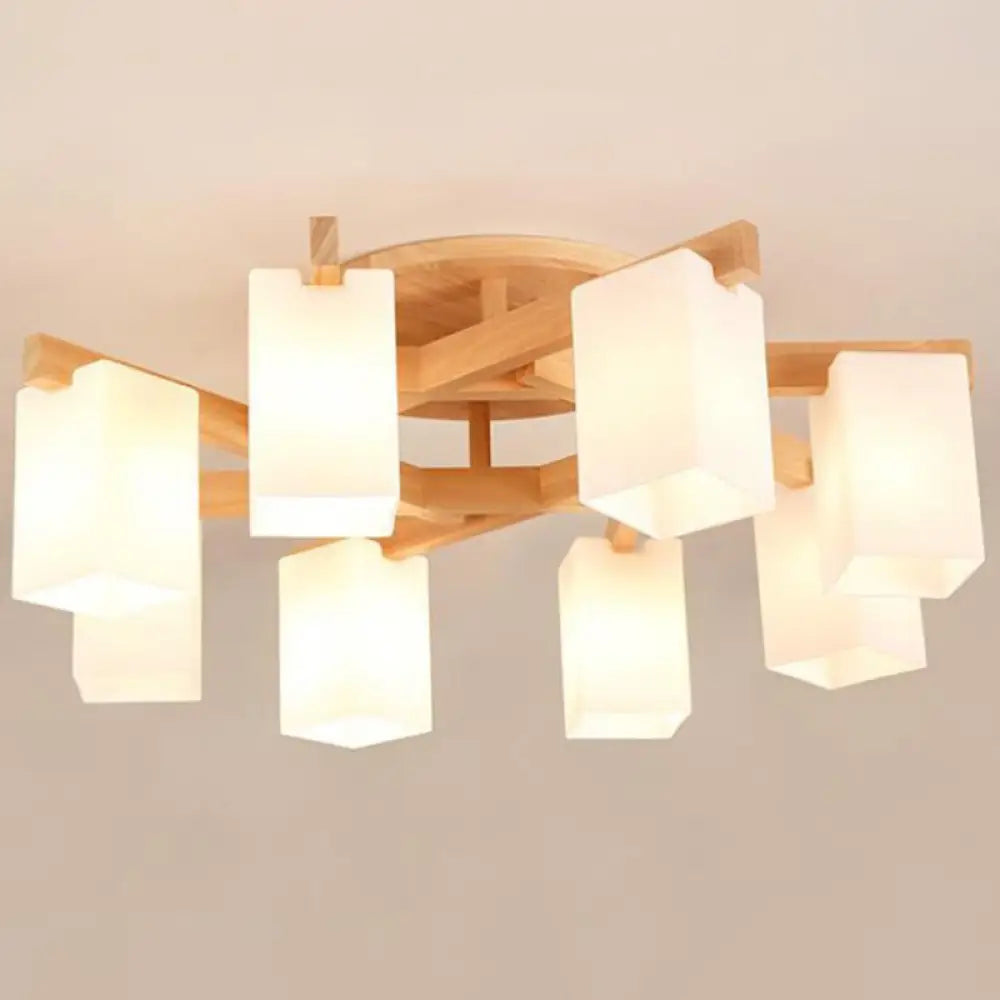 Milky White Glass Branch Ceiling Light - Modern Wood Finish Flush Mount Design 8 /