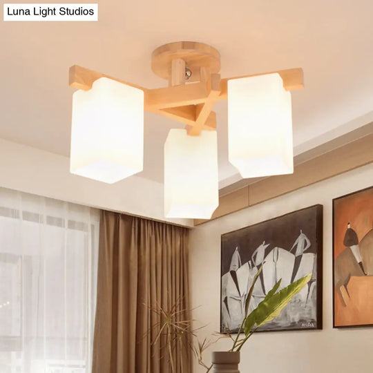 Milky White Glass Branch Ceiling Light - Modern Wood Finish Flush Mount Design