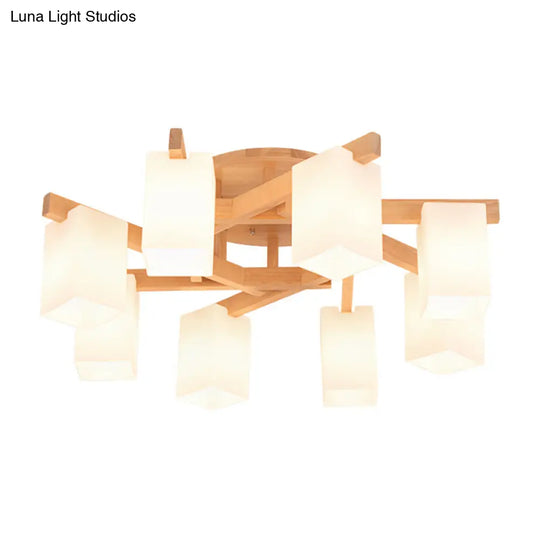 Milky White Glass Branch Ceiling Light - Modern Wood Finish Flush Mount Design