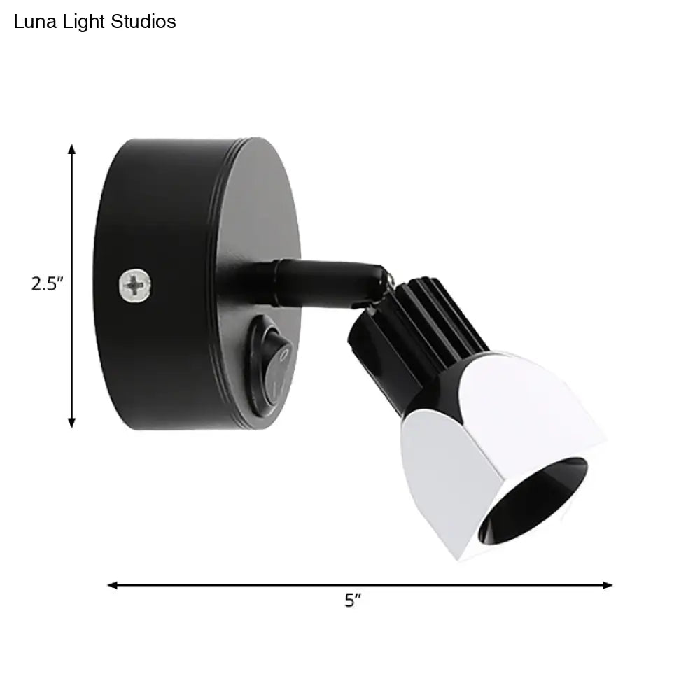 Mini Aluminum Led Spotlight Wall Lamp - Contemporary Style Black/White With/Without Switch