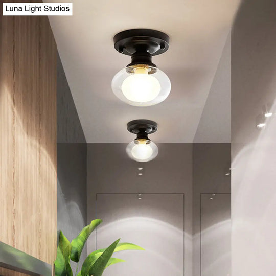 Simple Black Dual Blown Glass Flush Mount Ceiling Light - Mini Ball Design / Oval