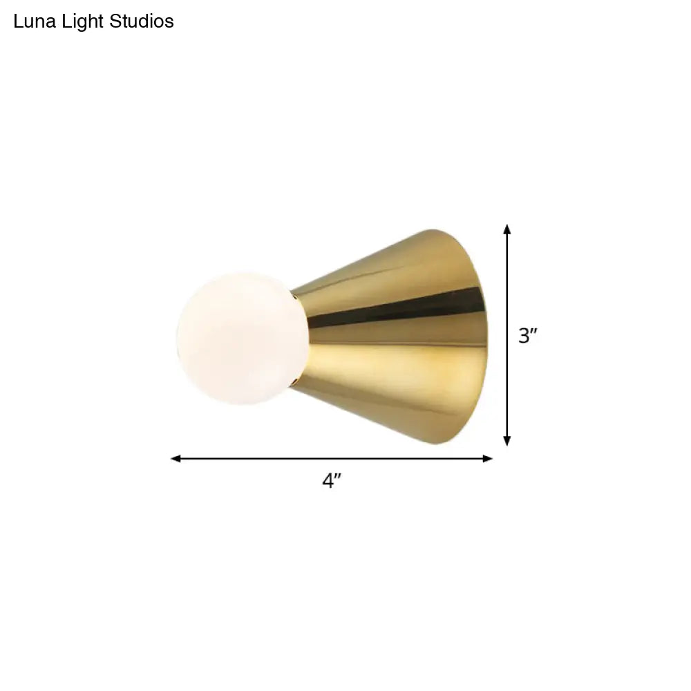 Mini Brass Coneball Wall Light With Single White Glass Sconce - Elegant Dining Room Fixture