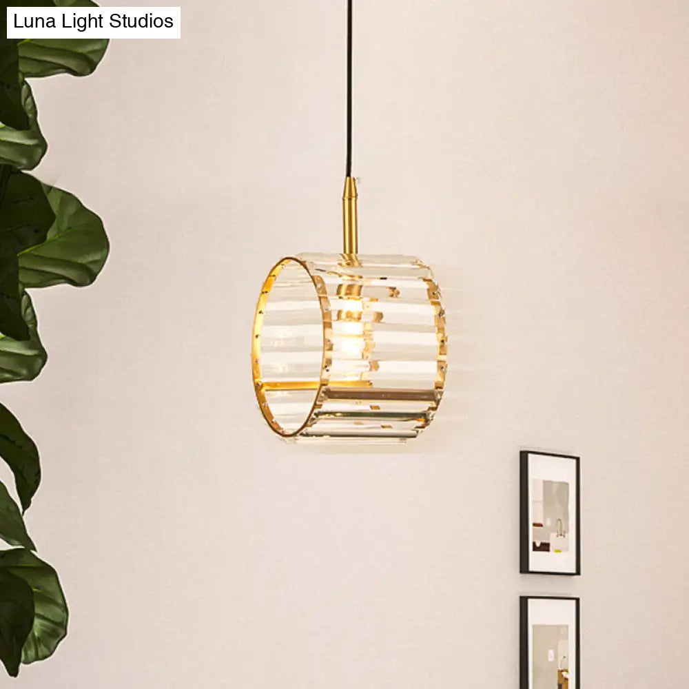 Mini Brass Wristband Pendulum Light With Crystal Prism - Single Dining Table Hanging Lamp Kit