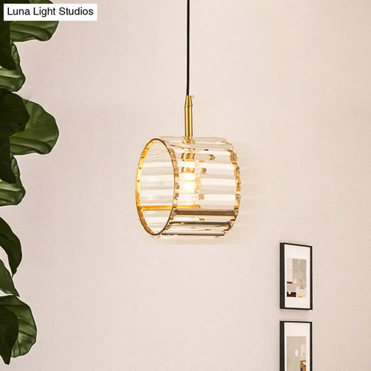 Mini Brass Wristband Pendulum Light With Crystal Prism - Single Dining Table Hanging Lamp Kit